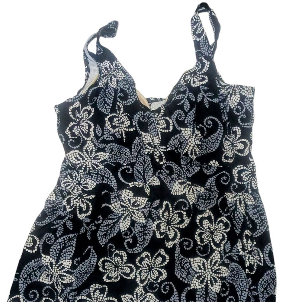 Le Cove 22W Swim Dress Black White Gray Floral